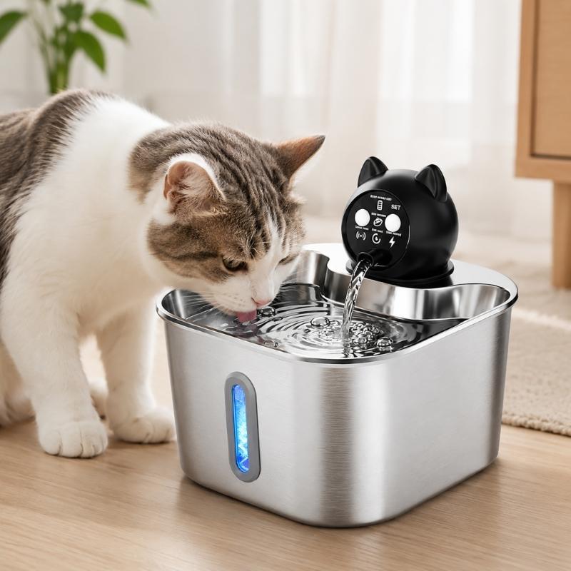 Pet Fountain Motion Activated Waterer for Small Kitten Animal Households, 3.2 L Indoor Drinking Fountain with Metal Bowl for Routine Household Use