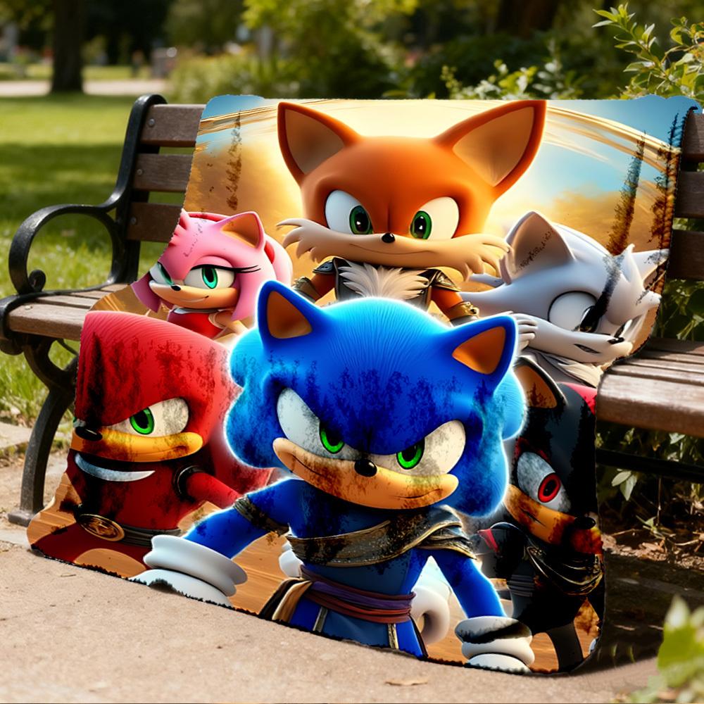 1pc Sonic Outdoor Personalized Flannel Blanket, Soft, Lightweight Personalized Flannel Blanket, Digital Printing,