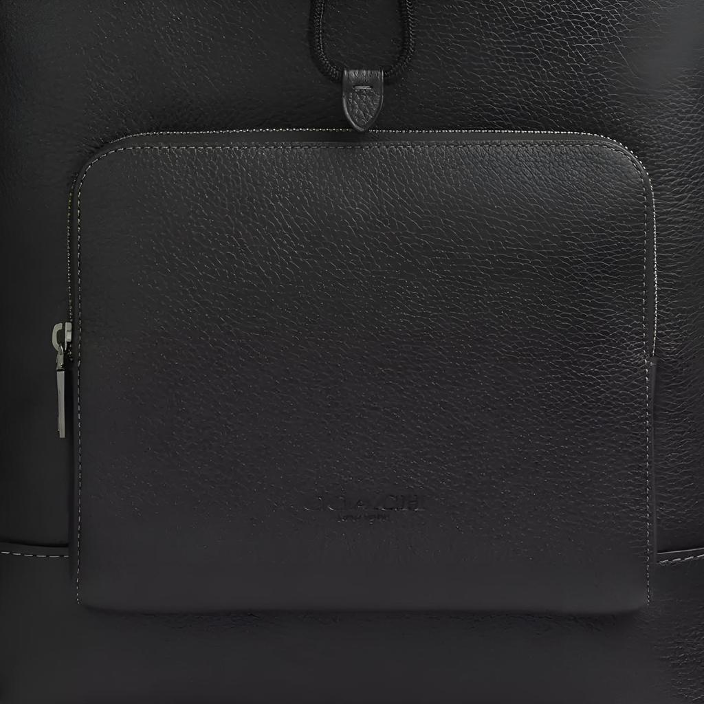 Coach Turner 30 Adjustable Shoulder Strap Drawstring Magnetic Buckle Pebbled Leather Backpack Large Unisex backpack Black CCQ48-QBBK