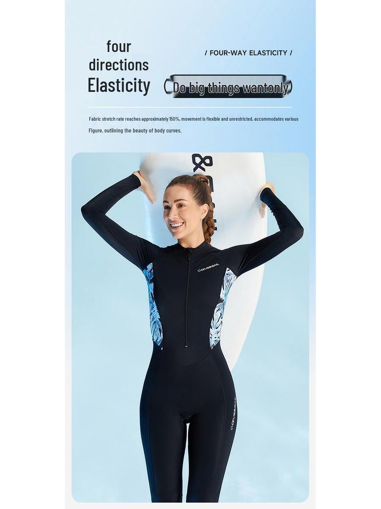 Women's Long Sleeve Lycra Wetsuit - One-Piece Snorkeling & Surfing Suit, Quick-Drying and Jellyfish Protective
