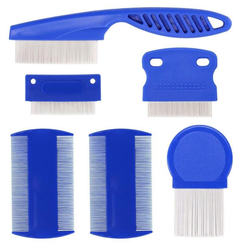 Flea Comb Set, Stainless Steel Louse Comb and Steel Grate 6-piece Set