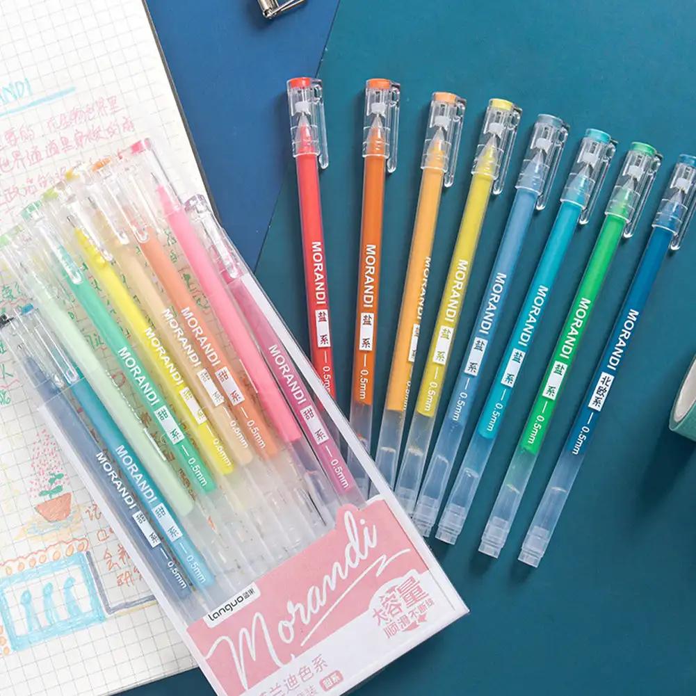 9pcs/box Morandi Color Gel Pens Set 0.5mm Handwriting Pen for DIY Scrapbook Students School Supplies Stationery Cute Pens