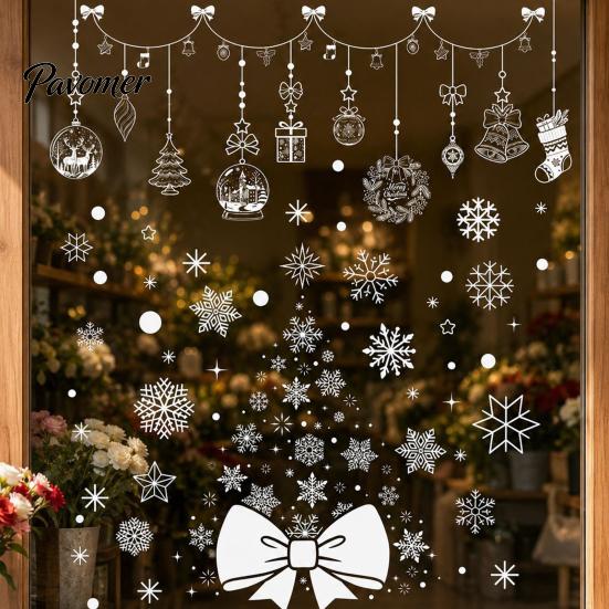 White Christmas Window Decorations 6Pcs Snowflake Static Clings, PVC Reusable Decals, Removable Seasonal Shop Display Decals Glass Stickers for Doors