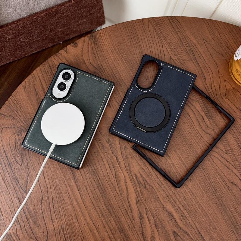 Applicable To Samsung Zfold8 Folding Mobile Phone Case Zfold8 Retro Leather Pattern Rotating Bracket Magnetic Suction Anti-drop Protective Cover