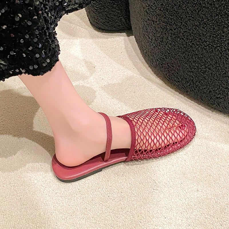Fashion Summer Flat Sandals Women Fashion Round Head Deep Mouth Mesh Cloth Breathable Soft Sole Anti-slip Wear-resistant Slippers