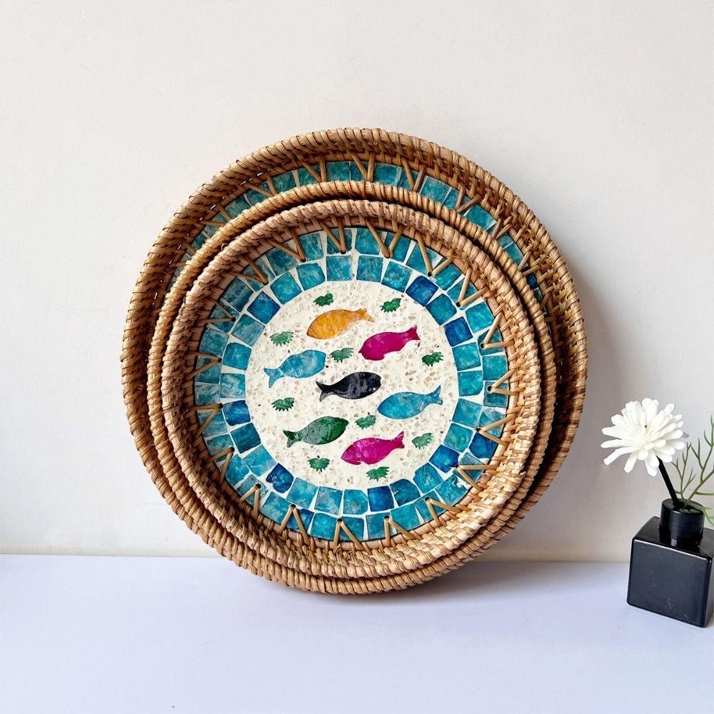 Home Decor Rattan Serving Tray Handmade Decorative Wall Plate Creative Gift Table Centerpiece