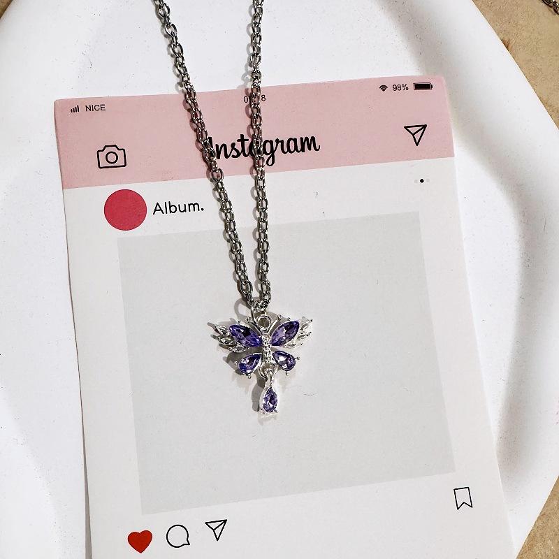 Vintage The Cerulean Dreamwing Ice Blue Butterfly Necklace Niche Versatile Clavicle Chain