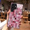 Pink Mosaic Tile Pattern glass Phone Case For Samsung Galaxy S26 S25 S24 S22 S23 Ultra S21 S20 Plus 5G  Non-Slip Full Cover