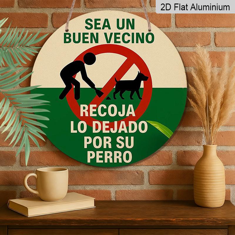 2D Flat Sign, Dog Owners' Warning About Mess with Feces - Aluminum Round Sign Featuring a Dog And Poop Design, Wall Decoration for The Garden And