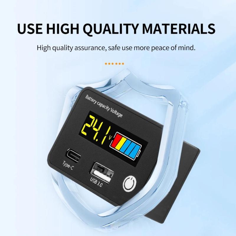 18W USB Type C QC3.0 Battery Monitor Real Time Electric Capacity Display Test for EV Solar Car Lithium Lead Acid Battery