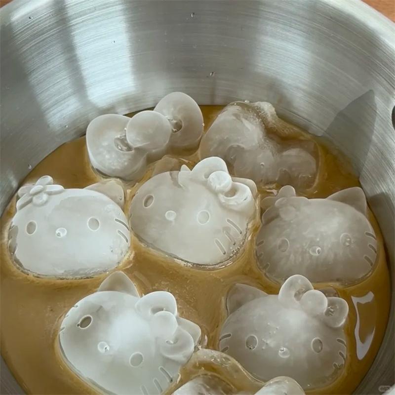 Kitten Kt Press Ice Cube Mold - Cute Cartoon Silicone Ice Tray, Household Ice Making And Storage Box