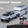 1:32 Tesla Pickup Truck Toy with Caravan: Alloy Pull-back Model with Sound, Light, and Opening Doors