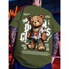 Europäisches und amerikanisches Herren Sommer Teddybär Graffiti Print Bequemes und atmungsaktives Rundhals T-Shirt Outdoor Street Top