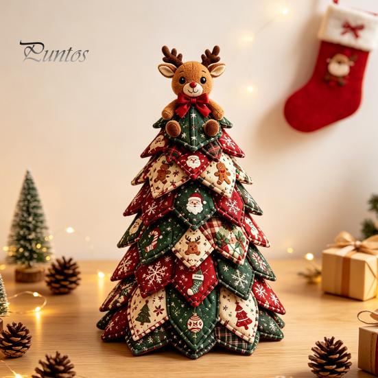 Kits de Manualidades para Decoración del Hogar DIY Kit de Árbol de Navidad de Tela Acolchada, Set de Costura Patchwork Vintage Actividades Educativas Decoración de Mesa para Niños, Hecho a Mano