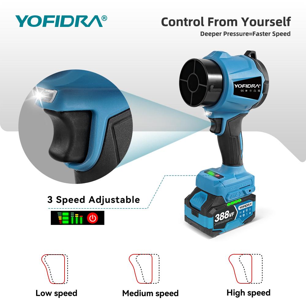 Yofidra 350M/S Brushless Electric Turbo Fan Blower 3000W Cordless Jet Snow Leaf Dust Air Blowing Tool for Makita 18V Battery