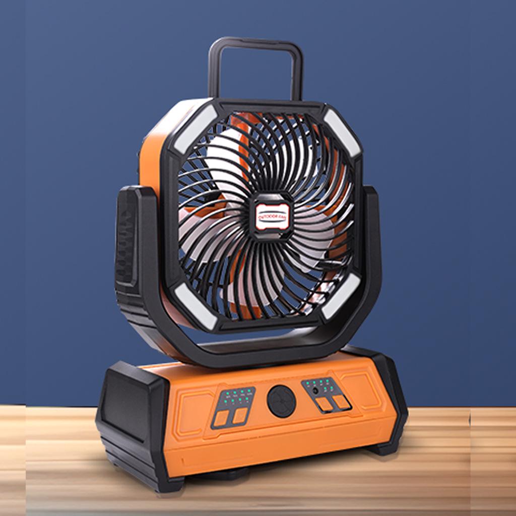 Portable Silent Camping Fan with Light & USB Charging - Large Capacity Outdoor & Fishing Oscillating Fan