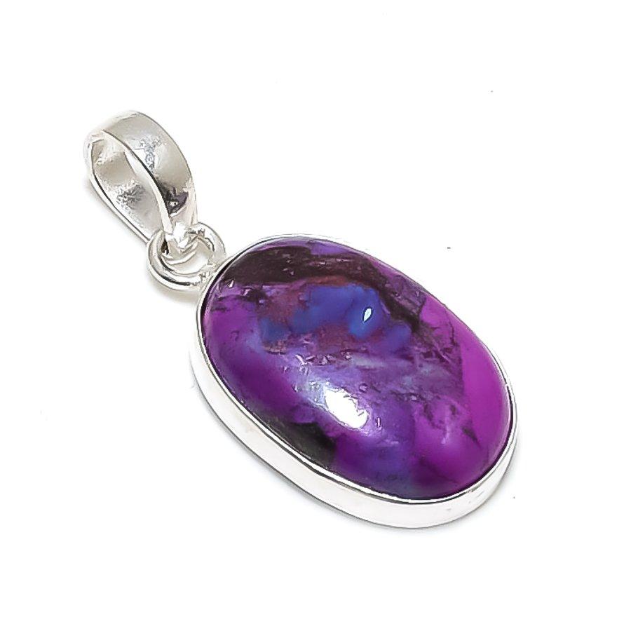 Purple Turquoise Gemstone Handmade 925 Steling Silver Jewelry Pendant 1.38" SU-9611