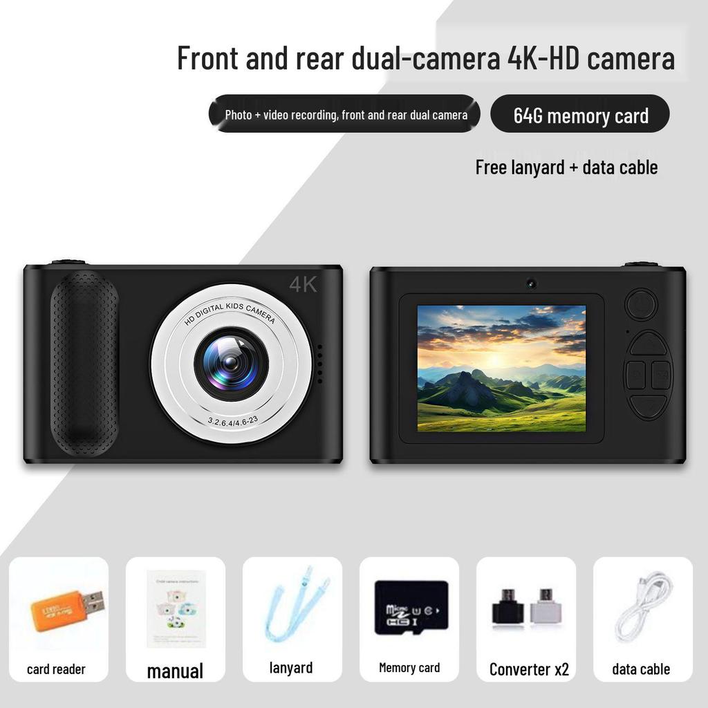 High-Definition Dual-Lens Portable Digital Camera – Ideal for Vlogging, Selfies, and Retro Campus Photography.