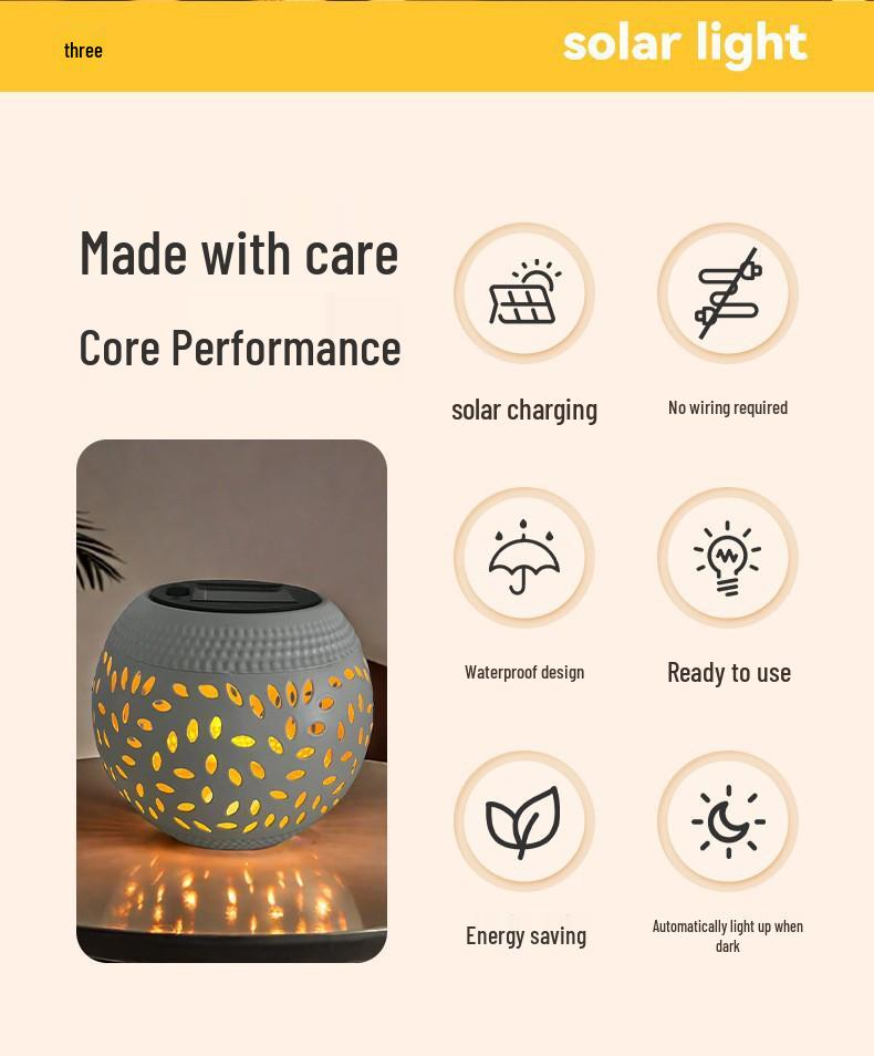 Iron Solar Outdoor Lamp – Hollow Design for Garden, Courtyard, and Camping Decor