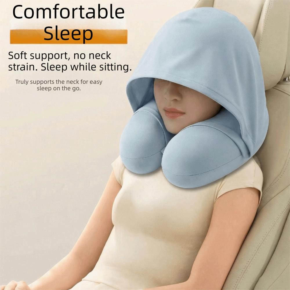 Foldable Design U-Shaped Neck Pillow Slow Rebound Hooded Neckrest Pad Long Flights