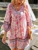 Bohemian Long Sleeve V-Neck Lace-Up Printed Dress for Spring