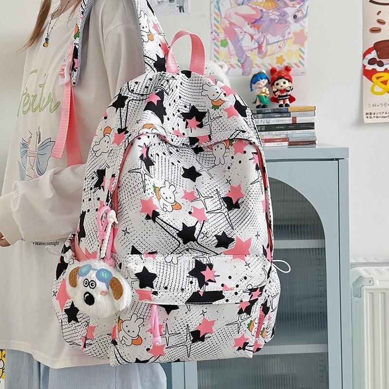 Star Cute Rabbit Carrot Pattern Student Casual Backpack With Pendant Plush