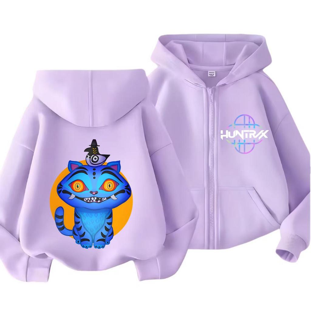 Moletom com Capuz e Zíper Kpop Caçadores de Demônios Infantil Huntrix Rumi Zoey Desenho Animado Moda Moletom com Zíper Menino Menina Tops Casuais Roupas Infantis Presente