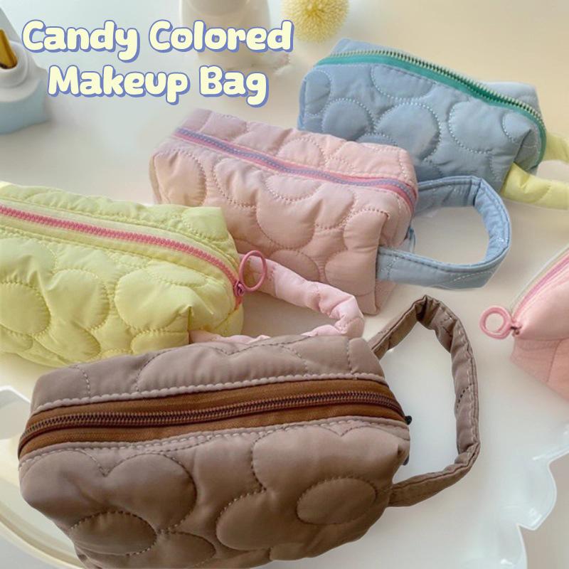 Candy Colors Cosmetic Bag Soft Flannel Cartoon Pattern Fashion Handbag For Women