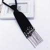 Black Hand-beaded Long Necktie Korean Style Decoration Shirt Tie Pearls Tie  Daily