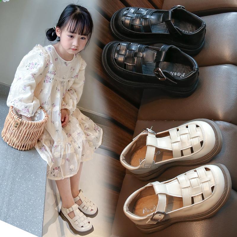 Girls' Baotou Sandals Summer New Children's Shoes Roman Shoes with Hollow Leather Shoes for Adults and Girls