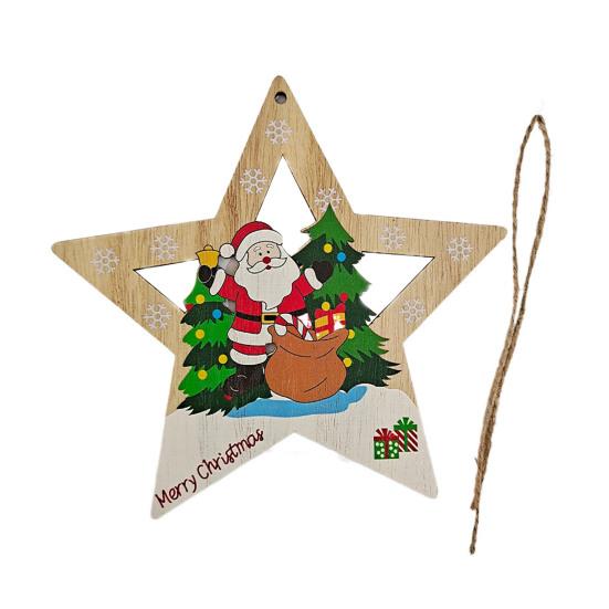 

1/4Pcs Christmas Ornament Wooden Star-Shaped Pendant Set with Reindeer Santa Snowman Elk Patterns Hanging Decoration