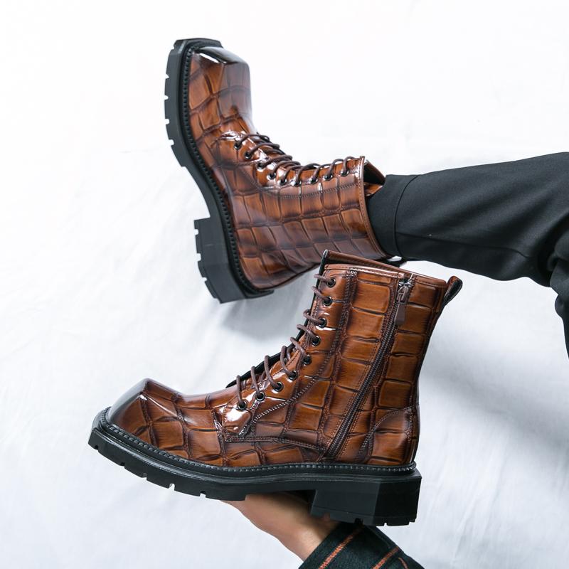 Fashion Thick soled men's high boots Retro British style Leisure outdoor street walking Daily office or business Autumn and winter Shoes