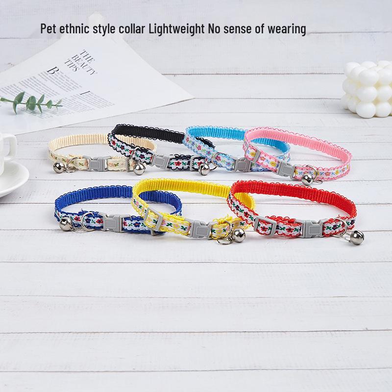 Floral Safety Buckle Collar for Small Dogs & Cats with Bell