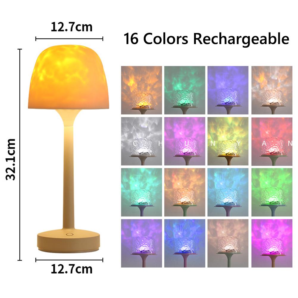 Water Ripple Lamp 3/16 Colors Night Light Rechargeable Table Lamp Ocean Wave Projector Lamp for Home Bedroom Ambient Lighting