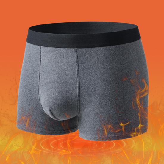 Men Boxer Underwear Mid-rise Elastic Waistband U-Convex Panties Patchwork Color Plush Thickened Quick-Heating Warm Underwear