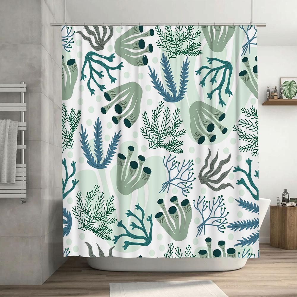 Underwater World Shower Curtain Decor Soft Fabric Printed Waterproof Bathroom Liner Set for Home Decoration Blue Green Color