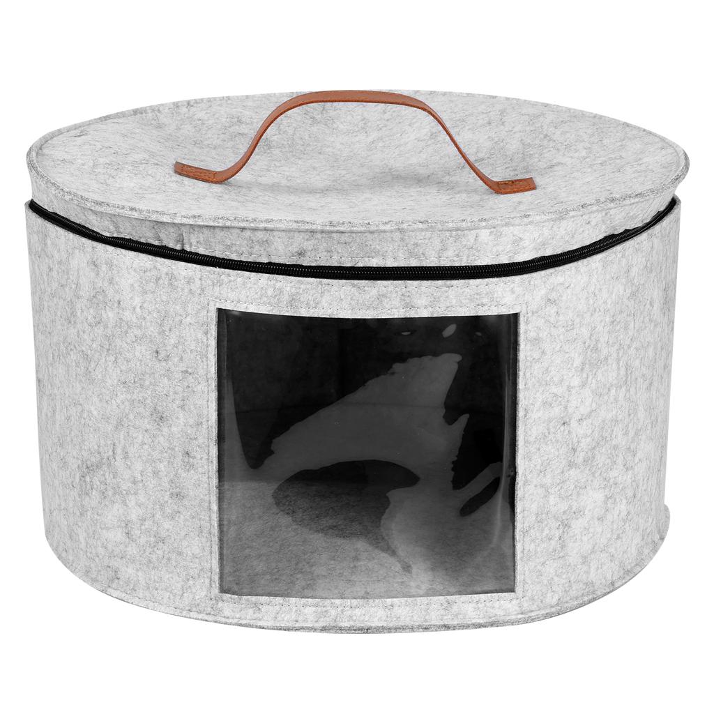 Hat Storage Box Large Circular Foldable Felt Hat Box with Zipper Dustproof Lid Travel Cap Boxes Wardrobe Organizers