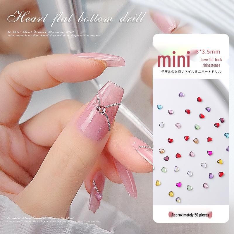 

50-Piece Colorful Mini Heart Diamond Nail Art Sparkly Flatback Rhinestones