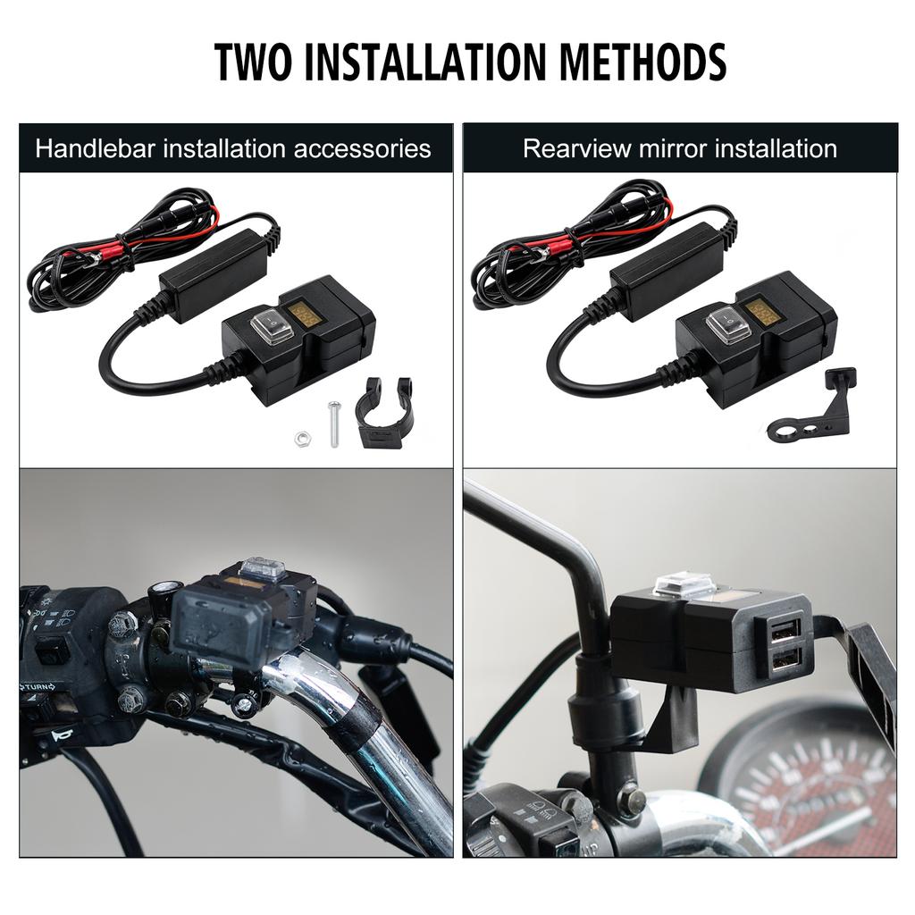 Motorcycle Electric Car USB Mobile Phone Charging Waterproof Switch Integrated Handle Bar Rearview Mirror, 9-32V