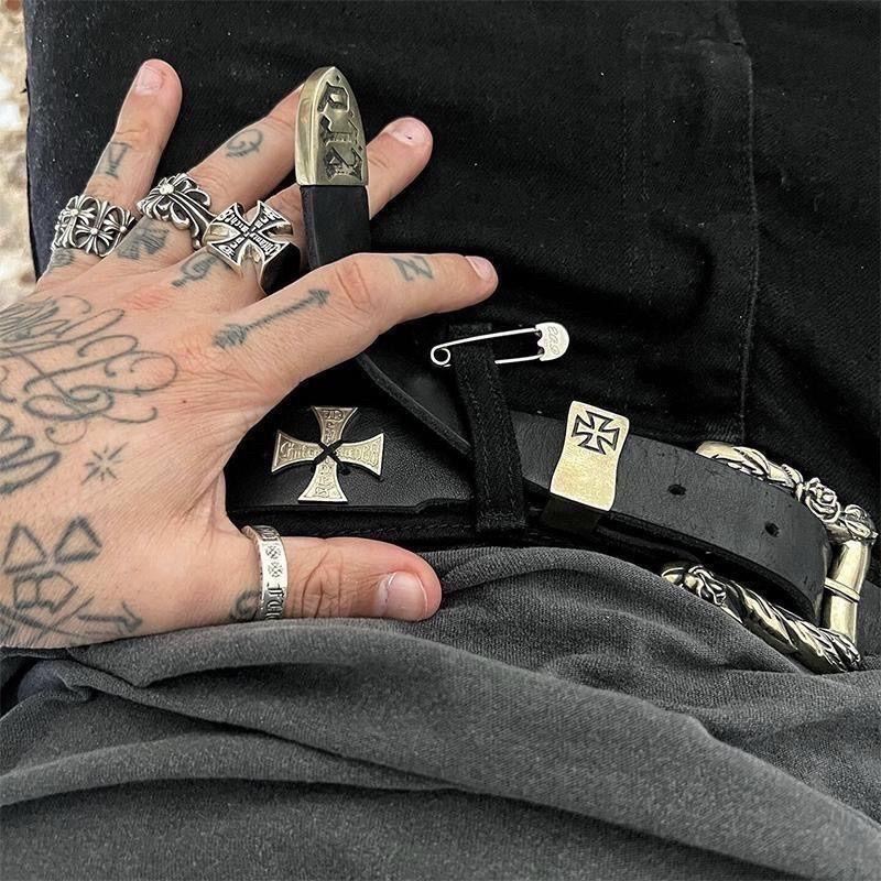 Punk New Gothic Y2K Women Men Belts Luxury Brand Goth Ladies Hip Hop Punk Rivet Skeleton Print Waist Belt Jeans Waistband
