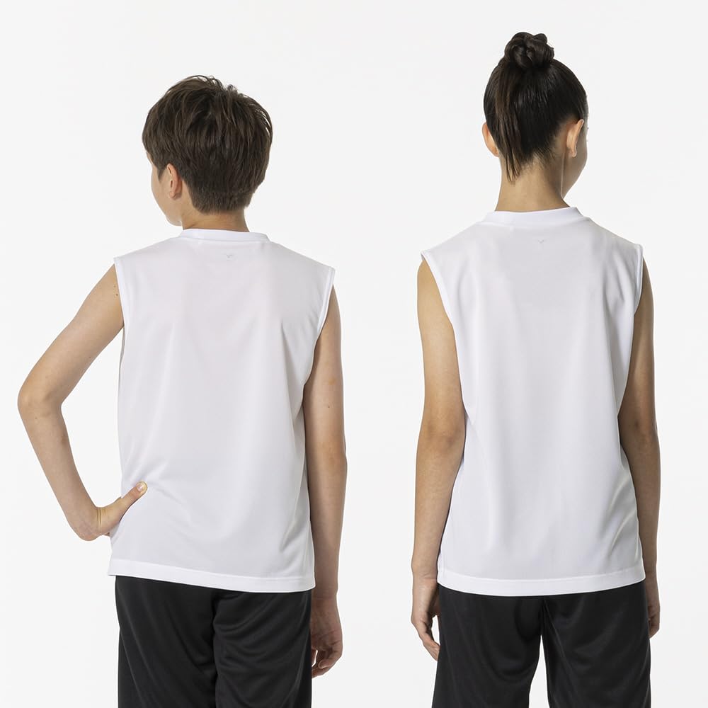 Mizuno NaviDry Training Wear Tank Round UPF Top, Shirt, Neck, Sleeveless, Junior, Moisture-Wicking, Quick-Drying, 15, Unisex, 32MAB499, White/Black