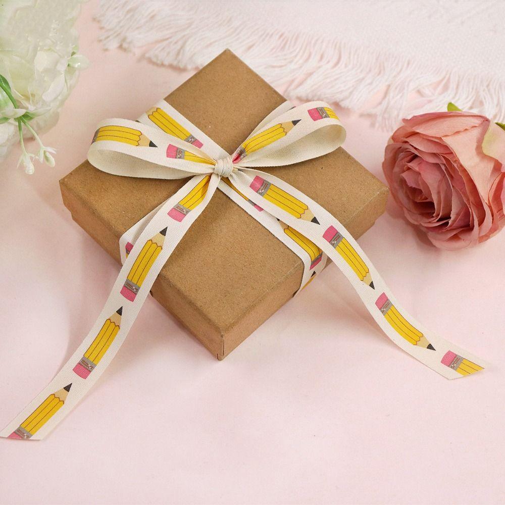 Convenient 10 Yard Gift Packaging Ribbon 1.6cm Pencil Pattern DIY Craft Ribbon Cotton Reusable Bow Making Ribbon Back To School