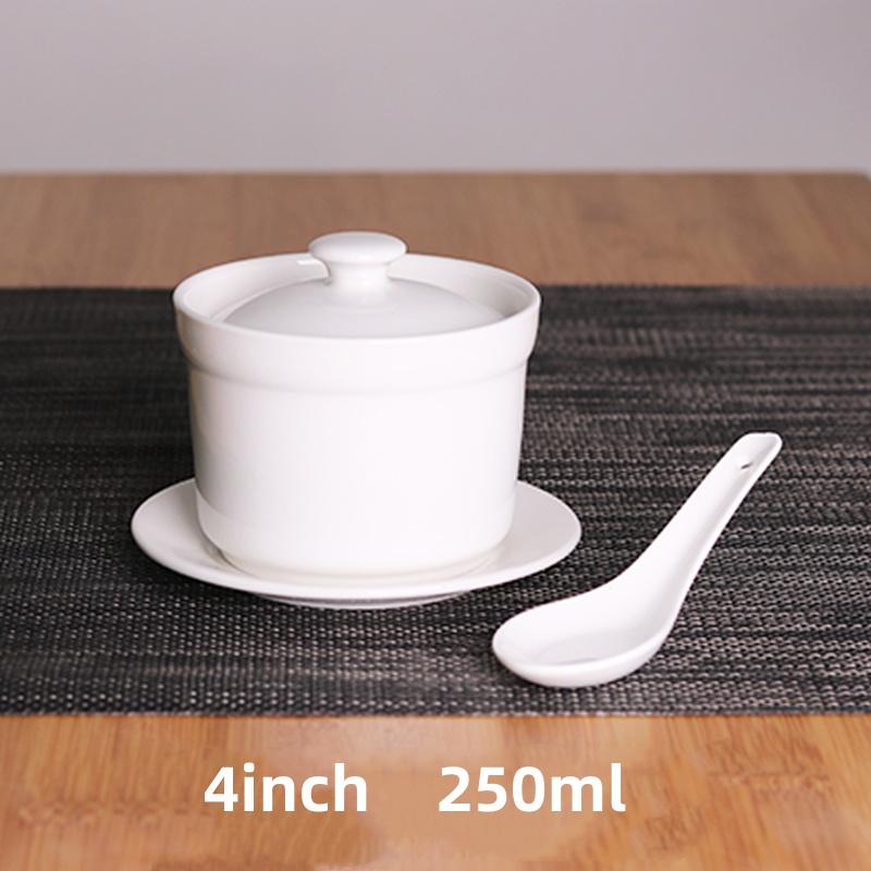 White Ceramic with Lid Steamed Egg Soup Bowl Rice Dessert Bowl Hotel Restaurant Bird's Nest Small Tonic Soup Cup Cooking Pot Set