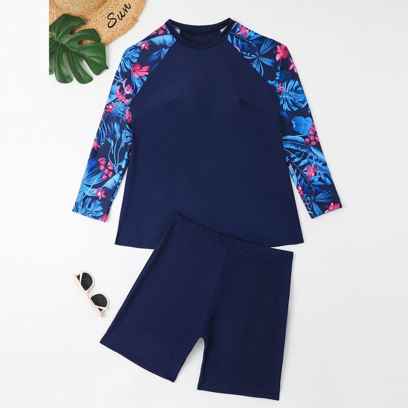 

Купальники больших размеров с длинным рукавом и цветочным принтом для женщин, двухсекционный купальный костюм 3XL