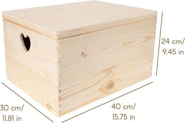 Creative Deco Caisse Bois Rangement 40x30x24cm - Boîte de Rangement Bois - Boite Rangement Cuisine - Caisse de Rangement Couvercle