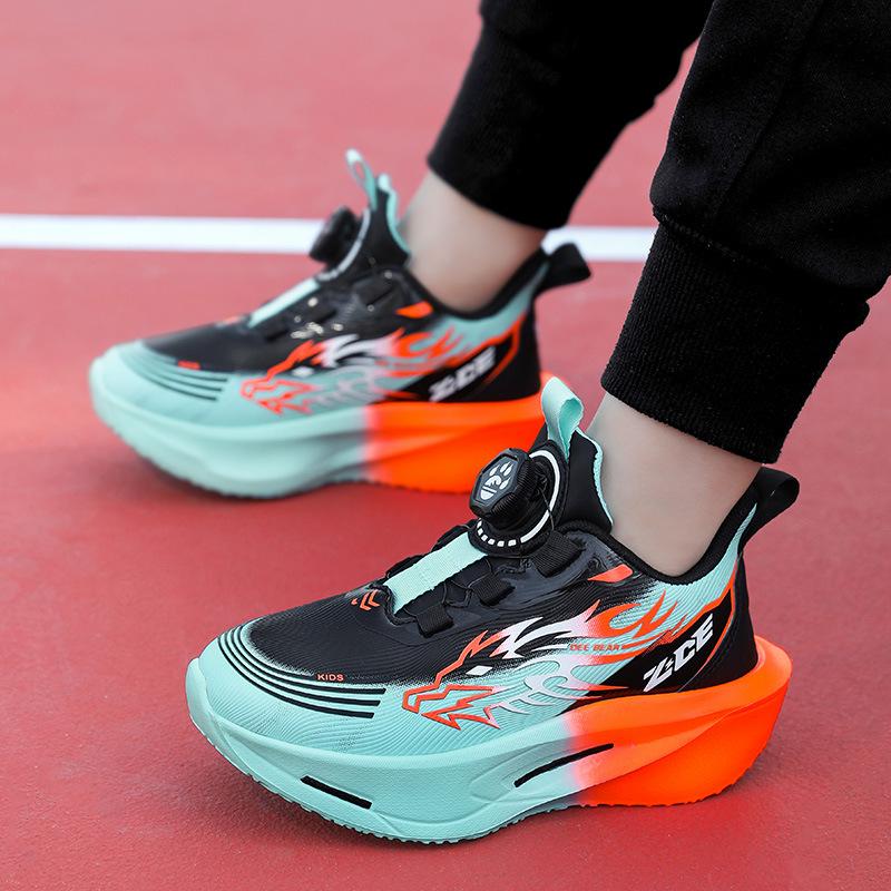 Boys' Lightweight Leather Non-Slip Rotary Buckle Casual Running Shoes