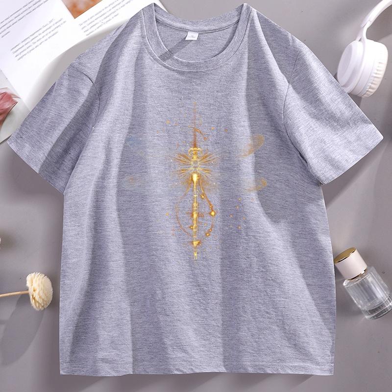 Bright Golden Dragonfly TShirt for Comfortable Cute Unisex Tshirt Cute Dragonfly Tee Unisex Cotton Short Sleeve Tshirts Y2k