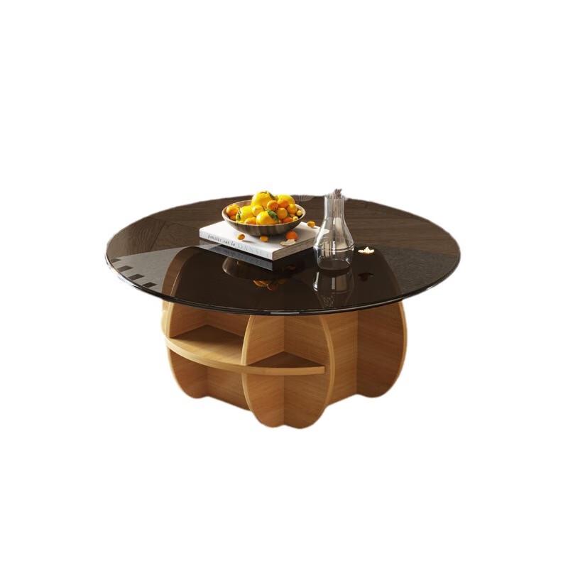 Minimalist Round Wood & Glass Coffee Table Set