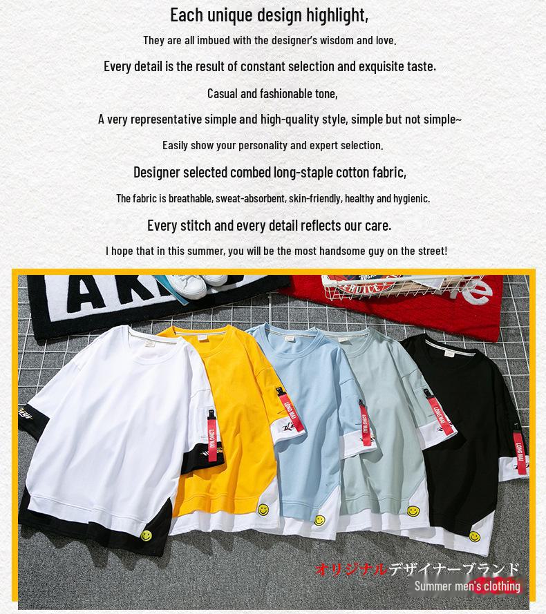 Herrenmode Locker geschnittenes Baumwoll-T-Shirt im koreanischen Stil, Sommerkollektion 2020