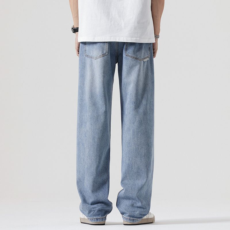 Spring, summer and autumn new large size wide legs loose straight drape Harlan jeans men's trendy men